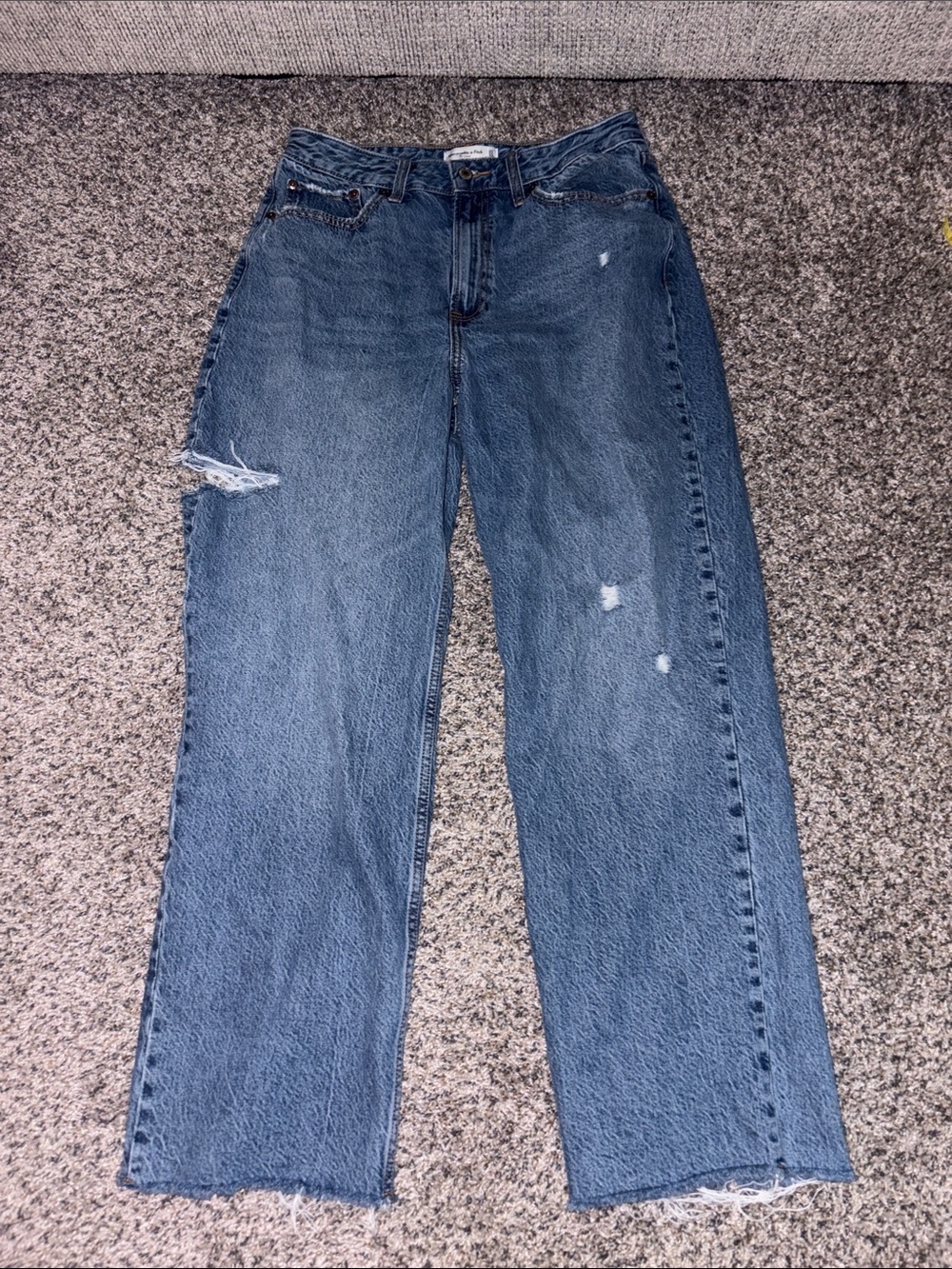 Abercrombie & Fitch Loose Straight-Leg Distressed Blue Jeans